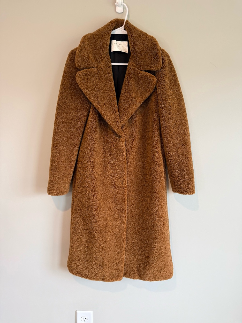 Zara Brown Teddy Faux-Shearling Mid-Length Coat Size Medium - Picture 6 of 13